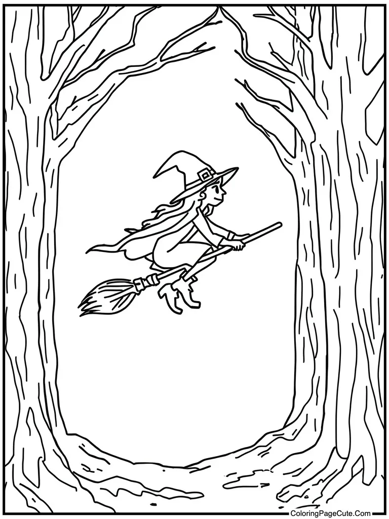 Witch flying on broom