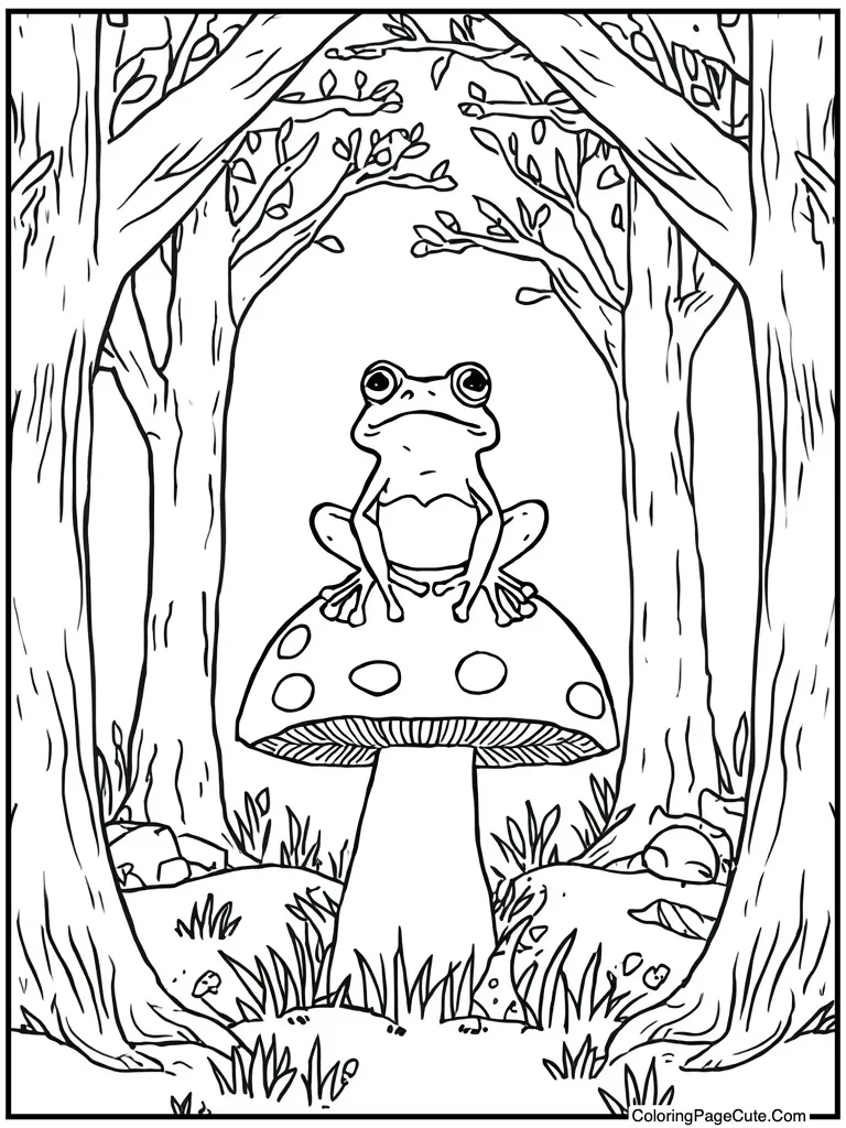 Frog sitting on toadstool