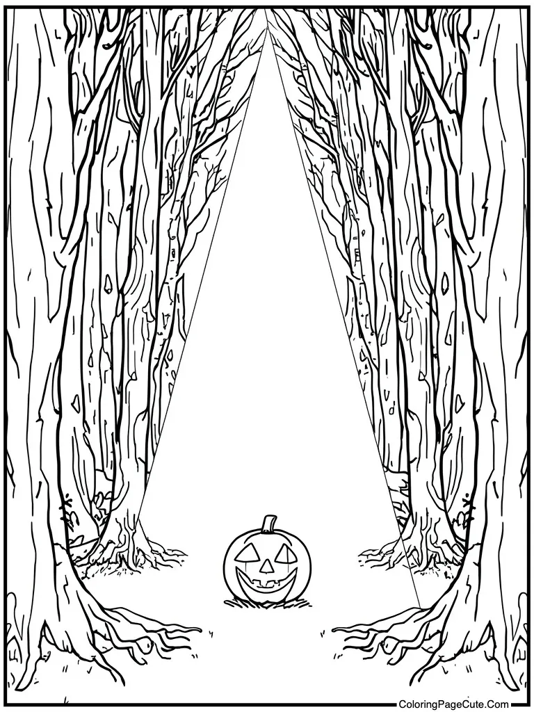 Flashlight beam in woods