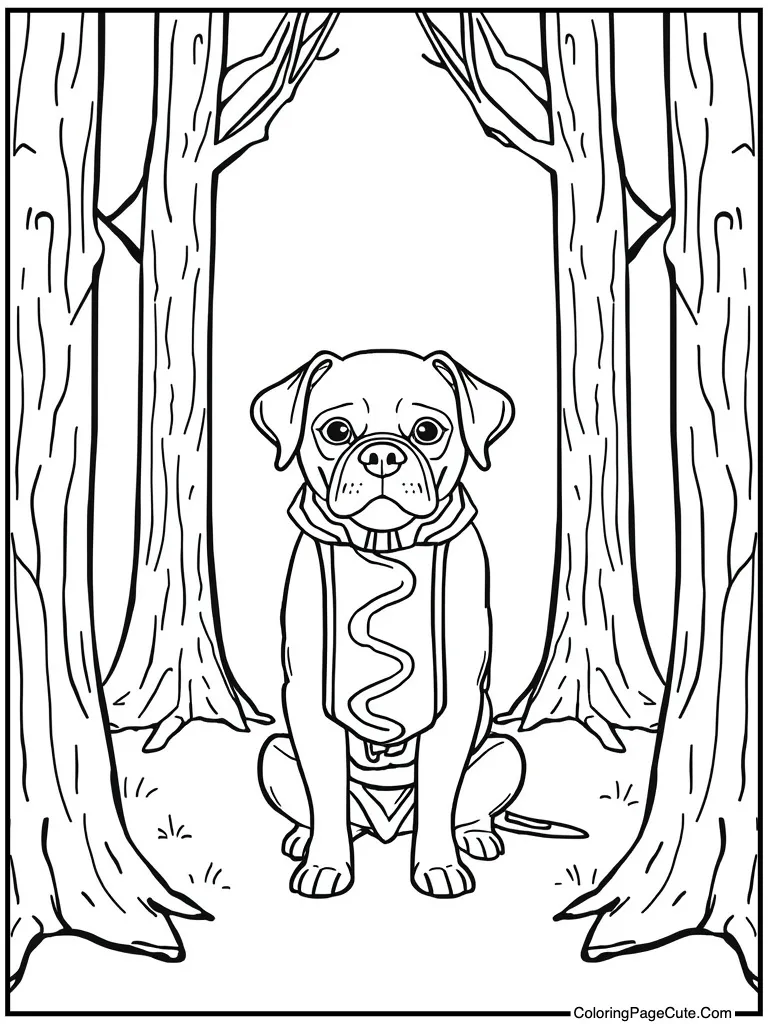 Dog wearing hotdog suit