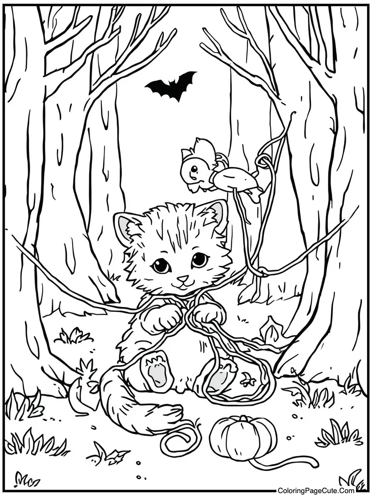 Kitten playing with yarn