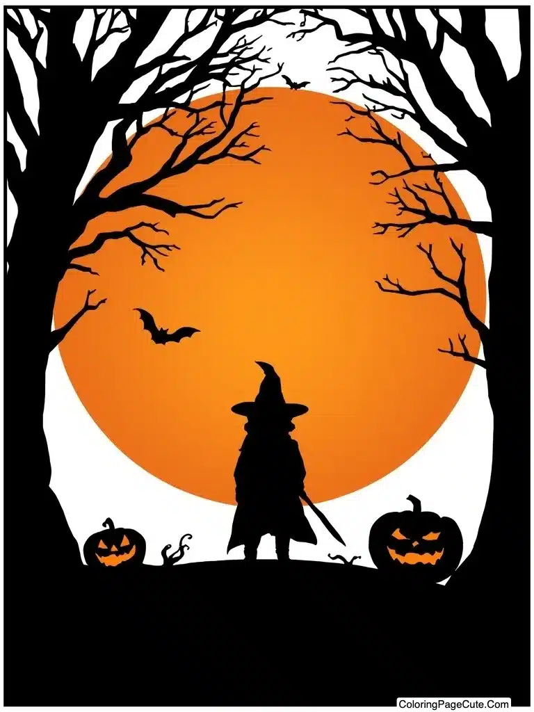 Silhouette against orange sky