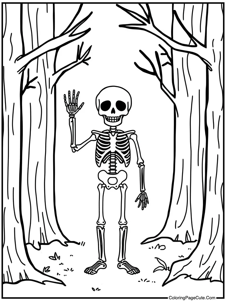 Happy skeleton waving hand