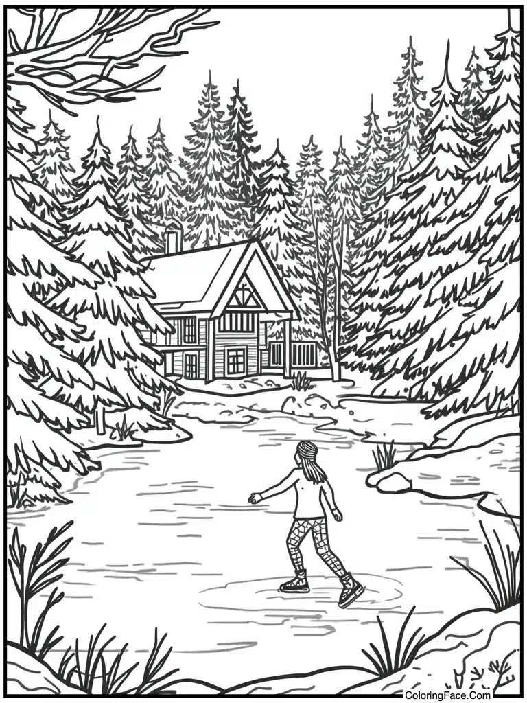 Skating on frozen pond