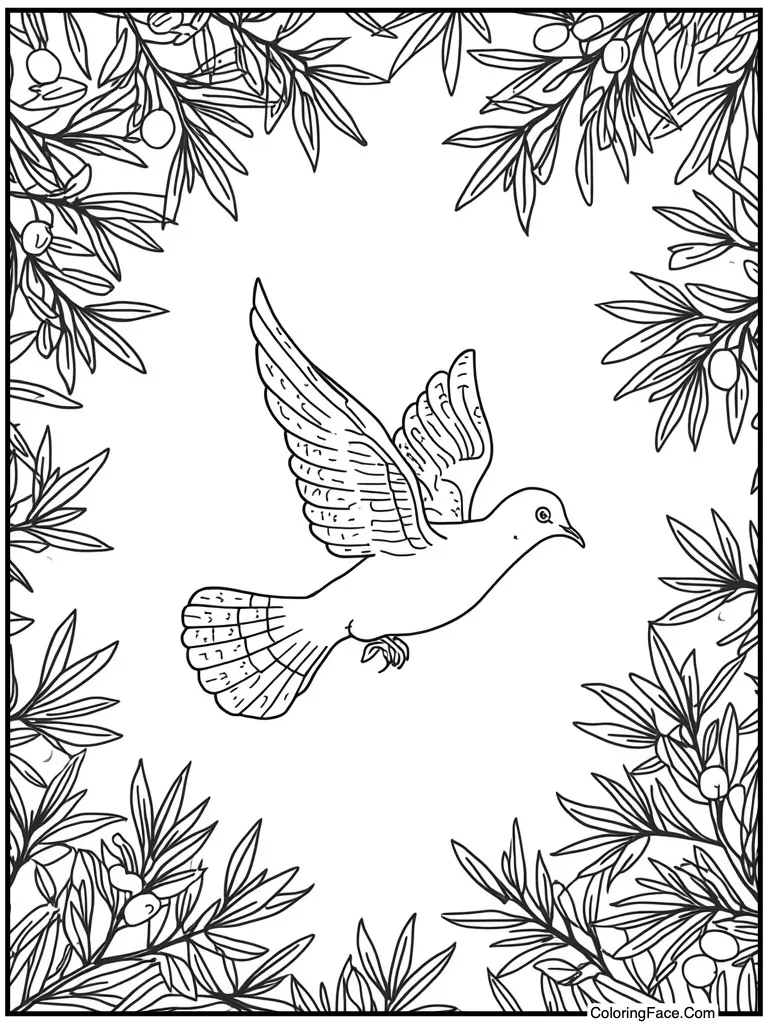 Dove flying with olive