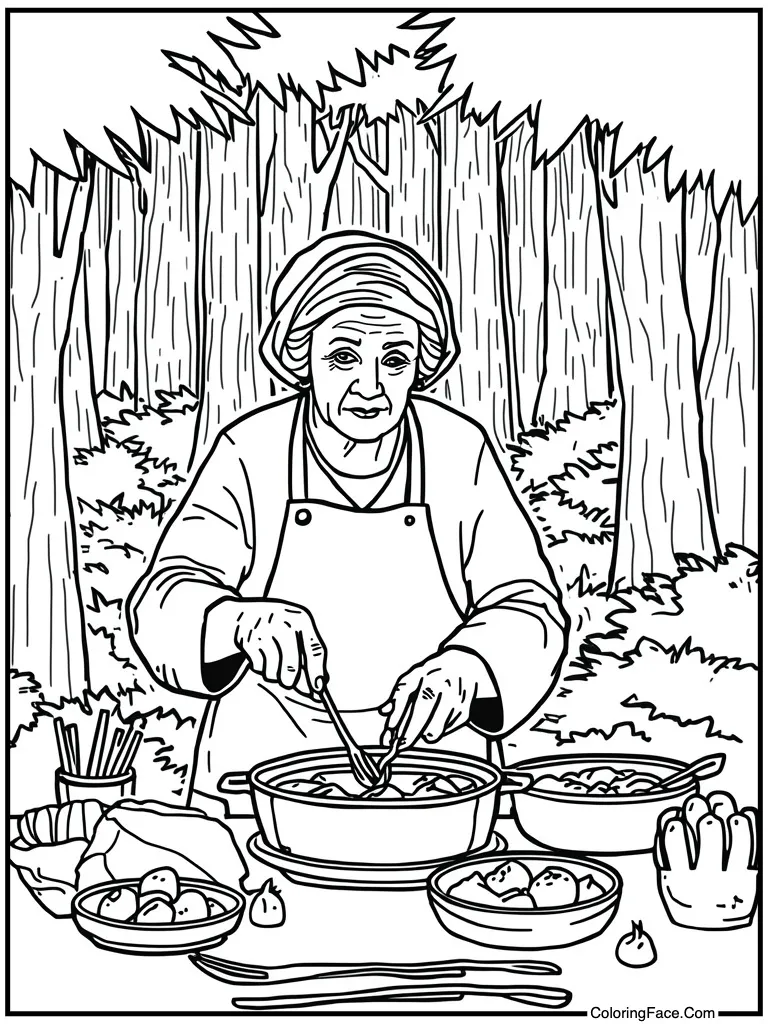Grandmother cooking in kitchen