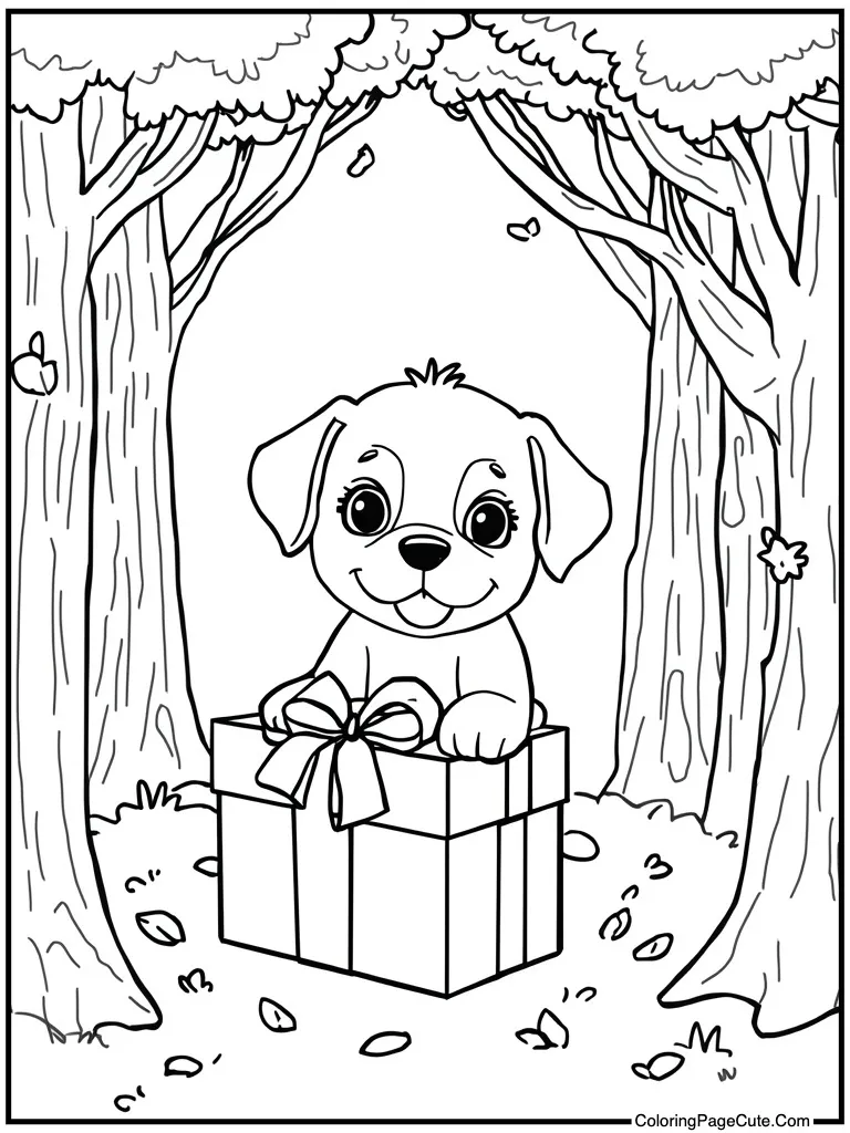Puppy inside gift box