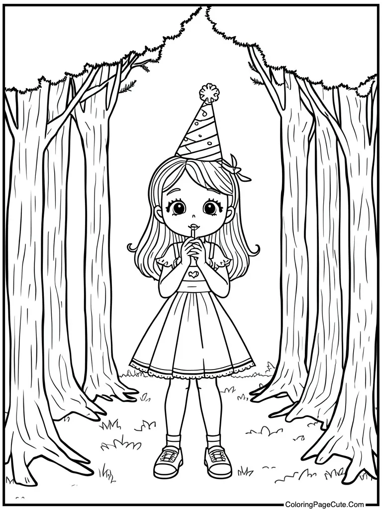 Girl blowing party horn