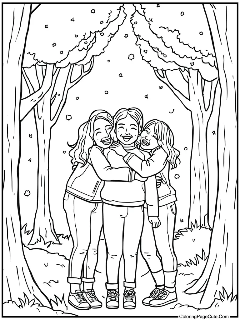 Friends hugging and laughing