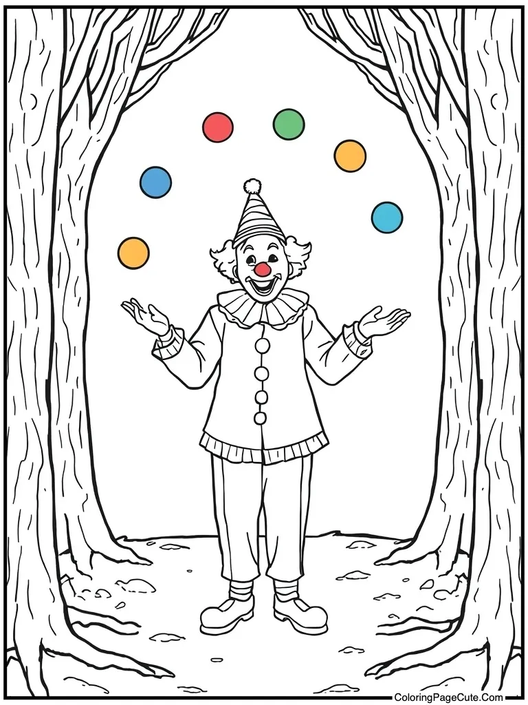 Clown juggling colorful balls