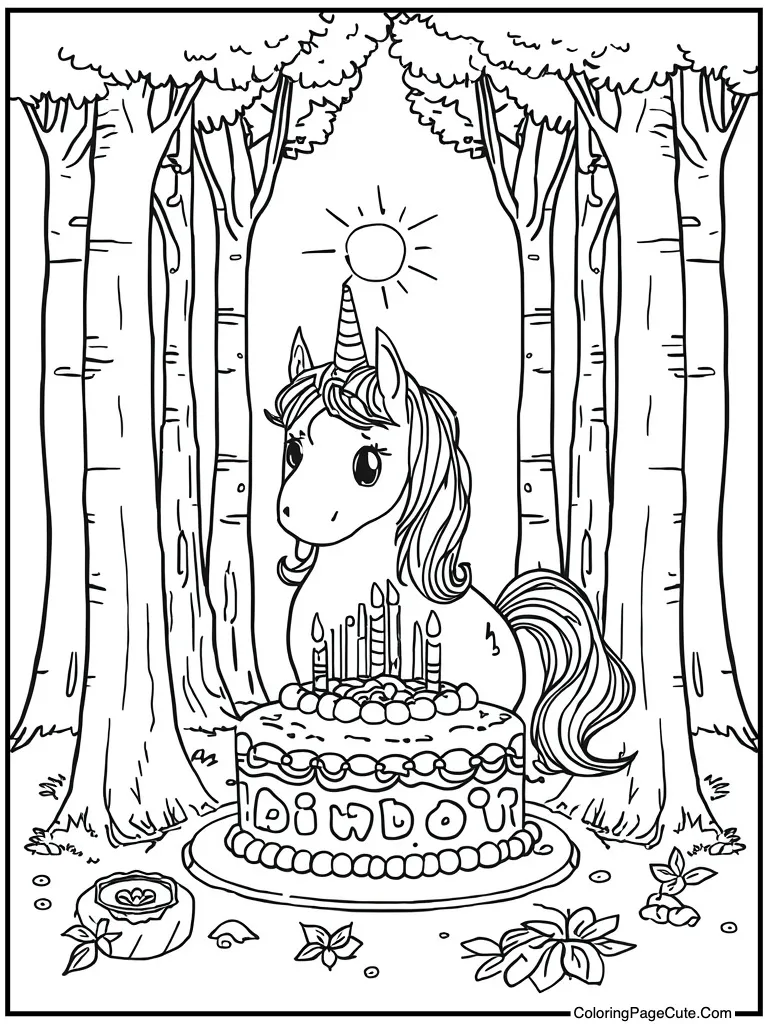 Unicorn eating rainbow cake