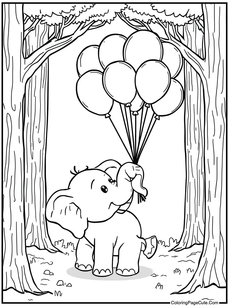 Elephant holding balloons trunk