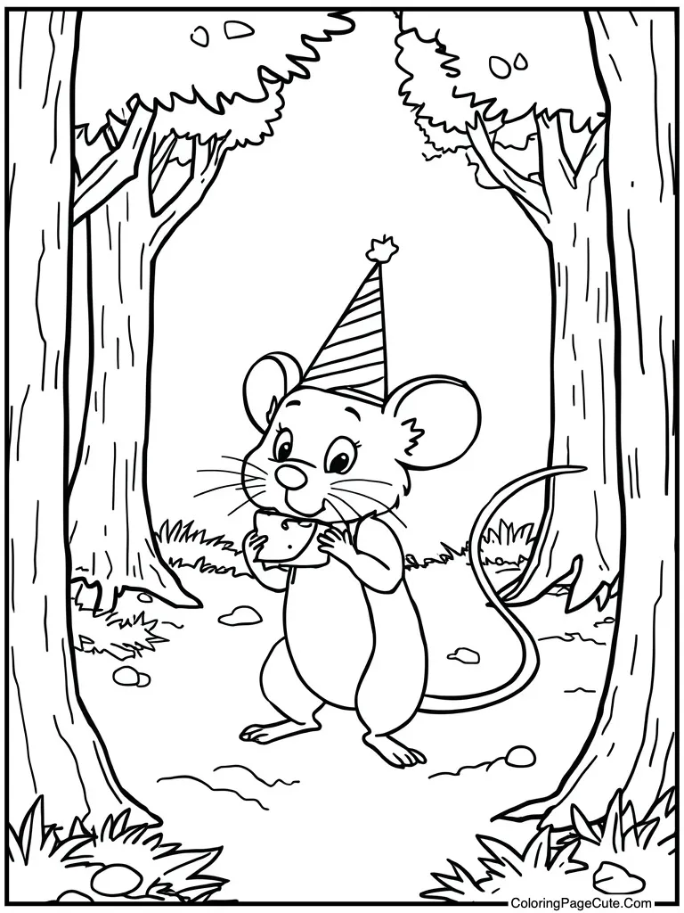 Mouse eating cheese wedge