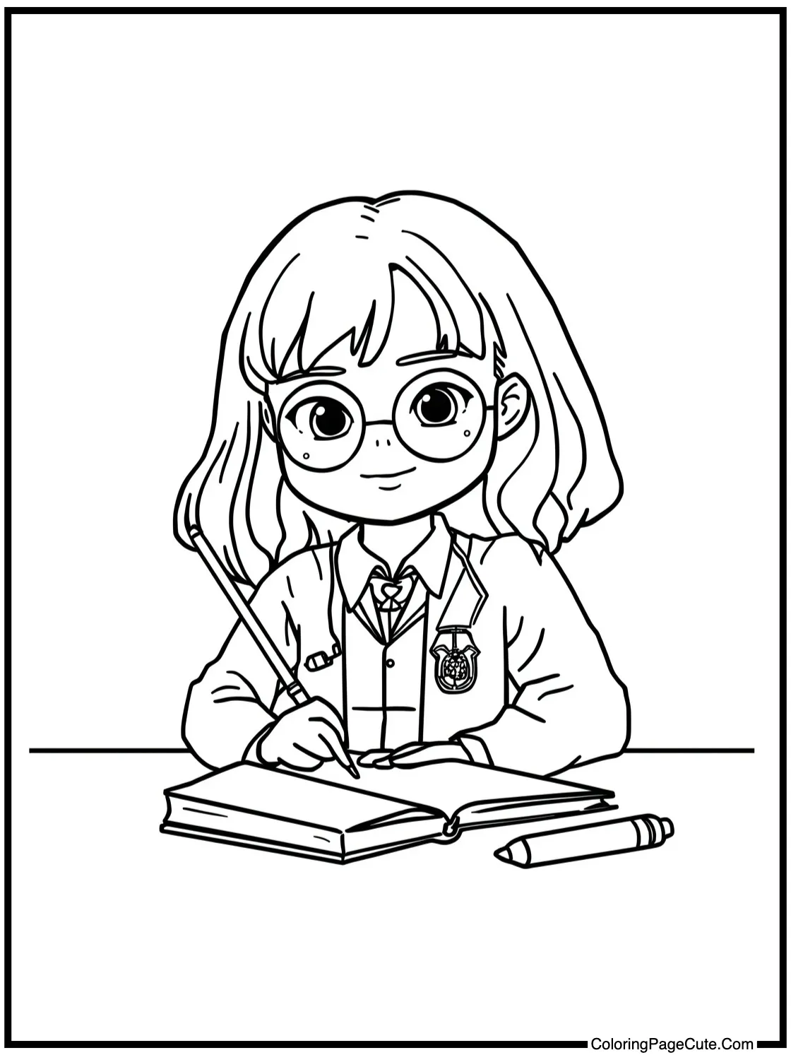 Hermione studying hard