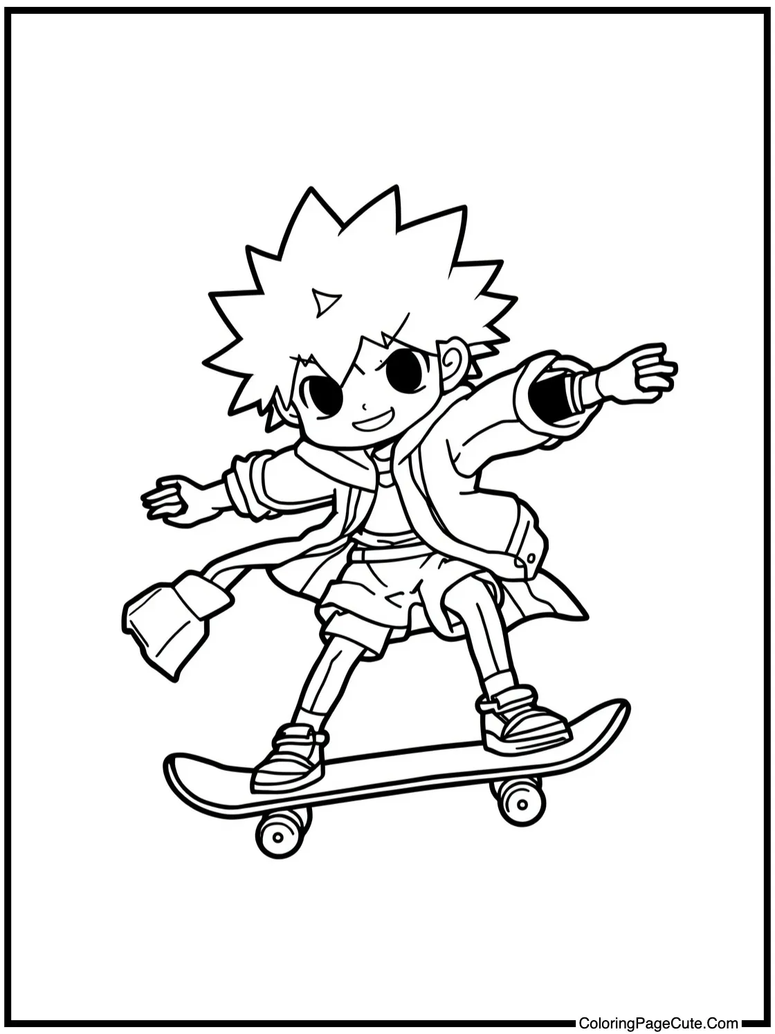 Killua skateboarding happily