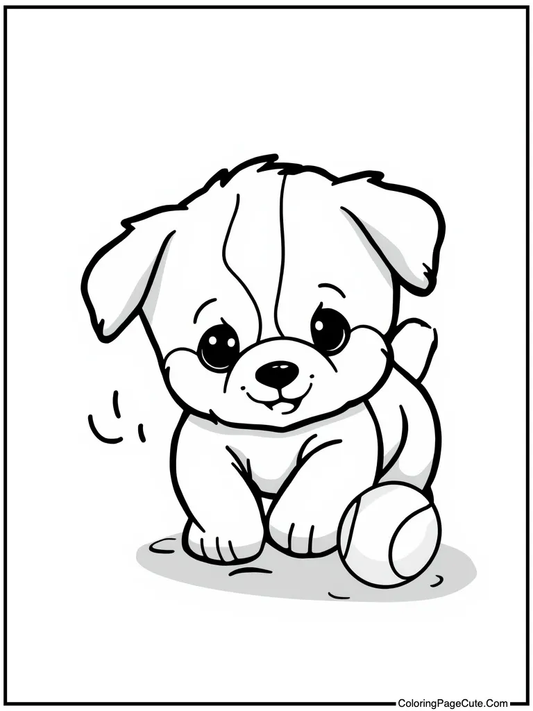 Adorable puppy chasing ball