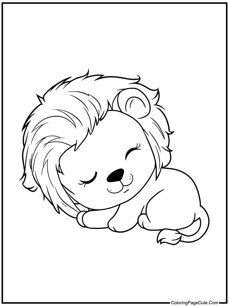 Charming lion cub sleeping