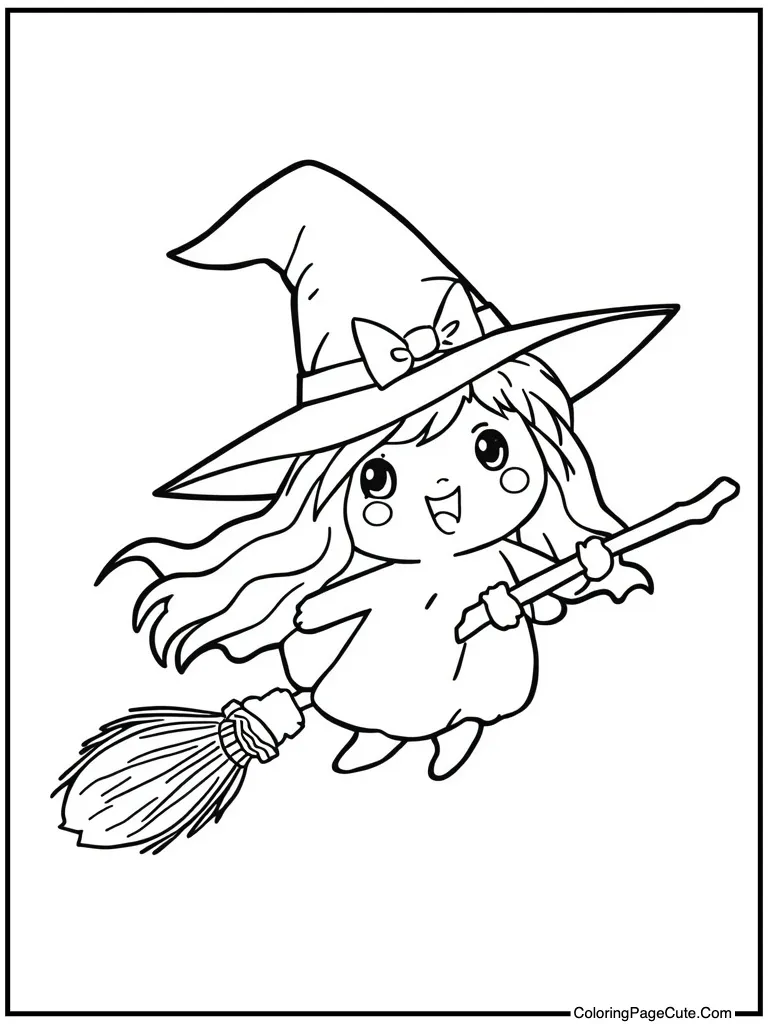 Lovely witch flying broom