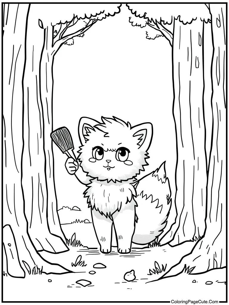 Brushing fluffy white fur