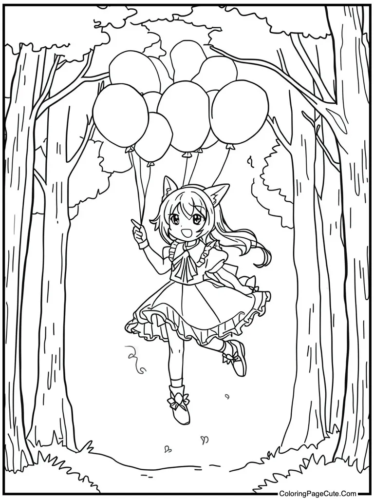 Floating with black balloons