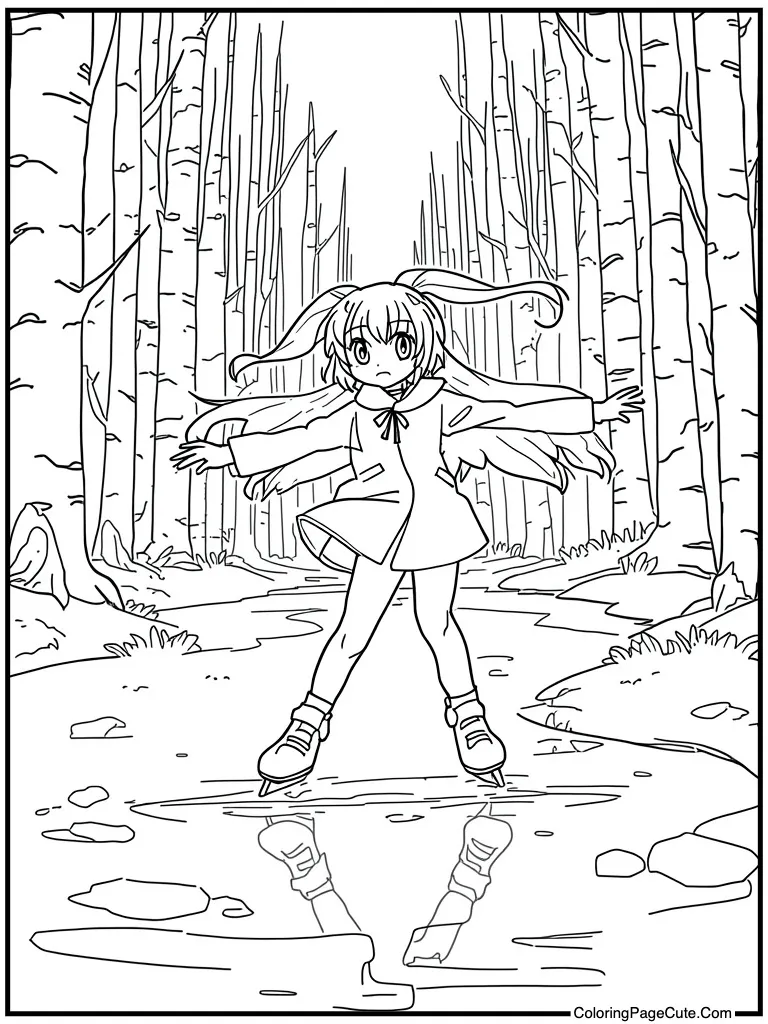 Skating on frozen pond