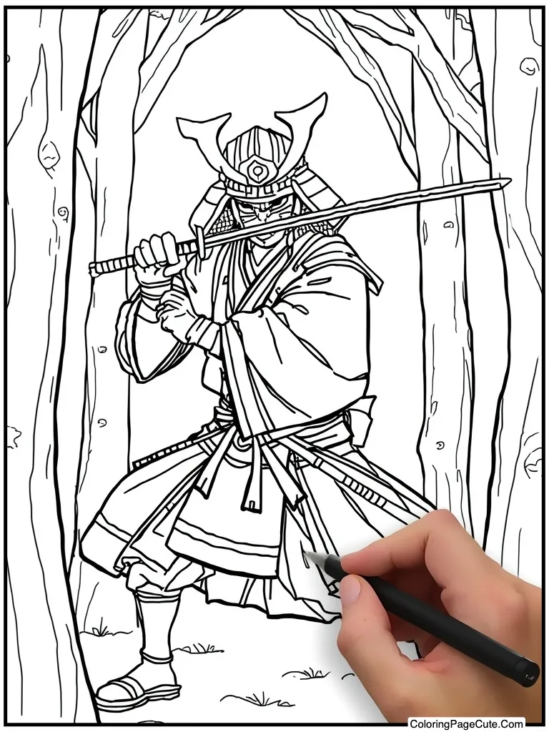 Samurai sword warrior pose