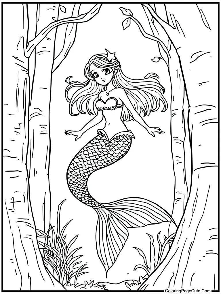 Mermaid tail swimming deep