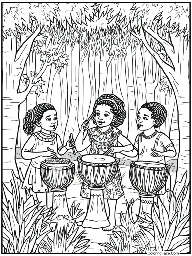 Children playing African drums
