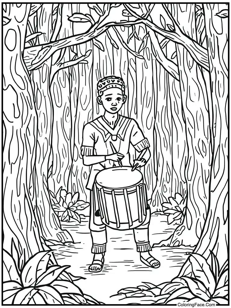 Boy beating the drum