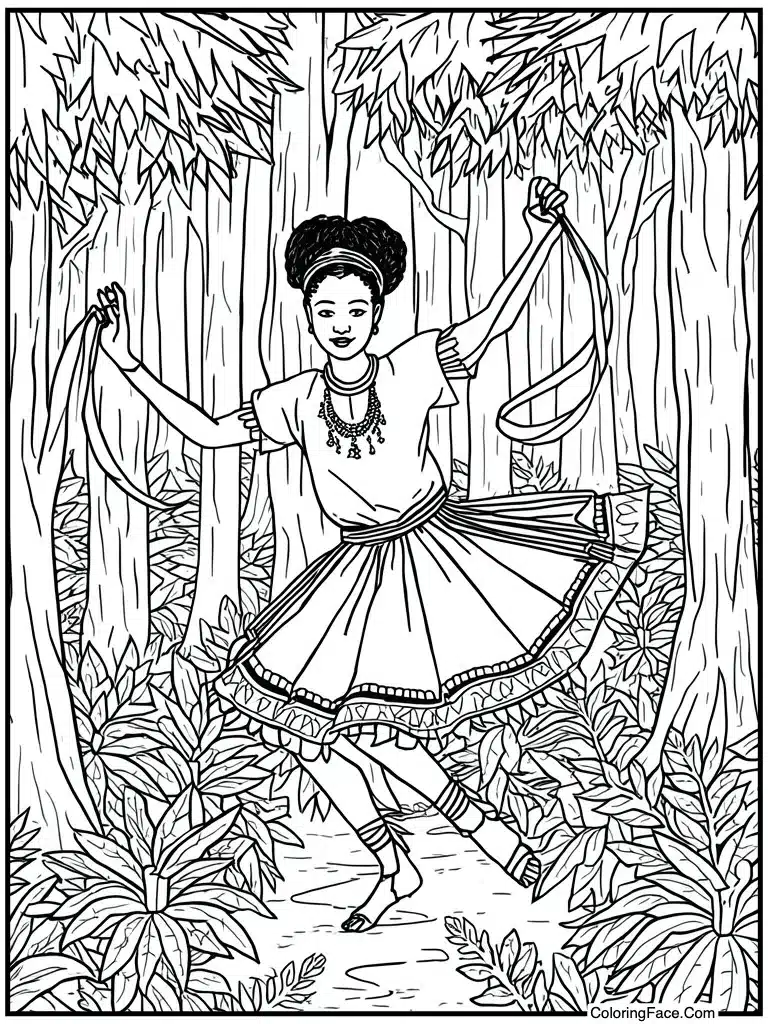 Girl dancing with ribbons