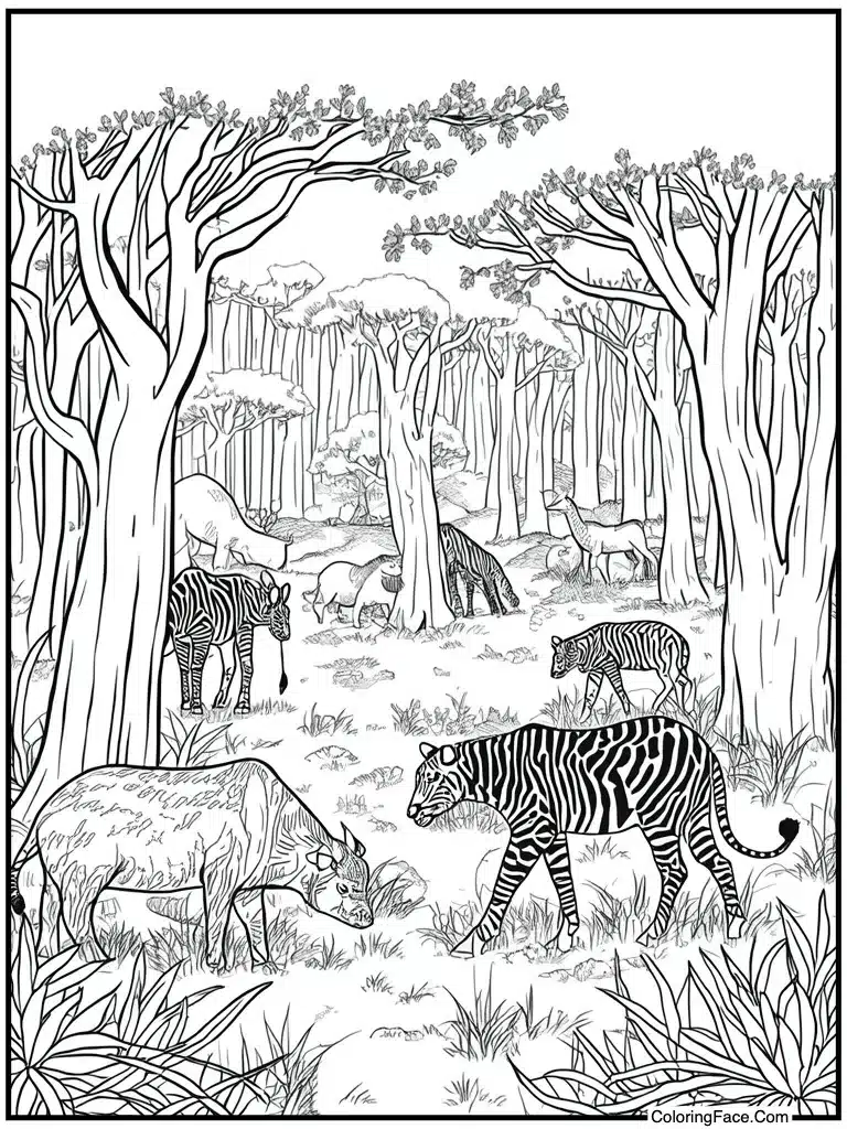 Savannah animals grazing peaceful