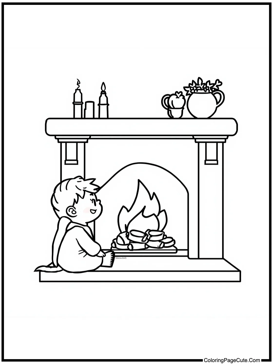 Sitting beside fireplace