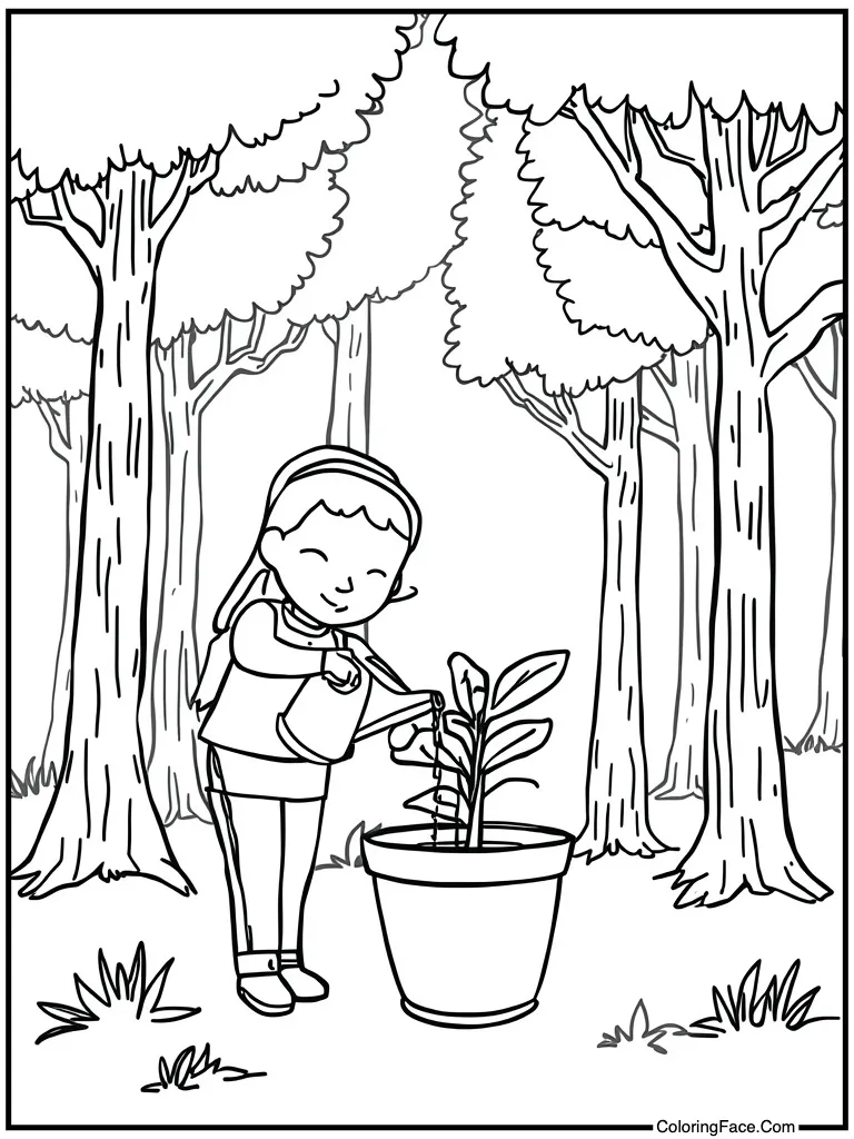 Watering a potted plant