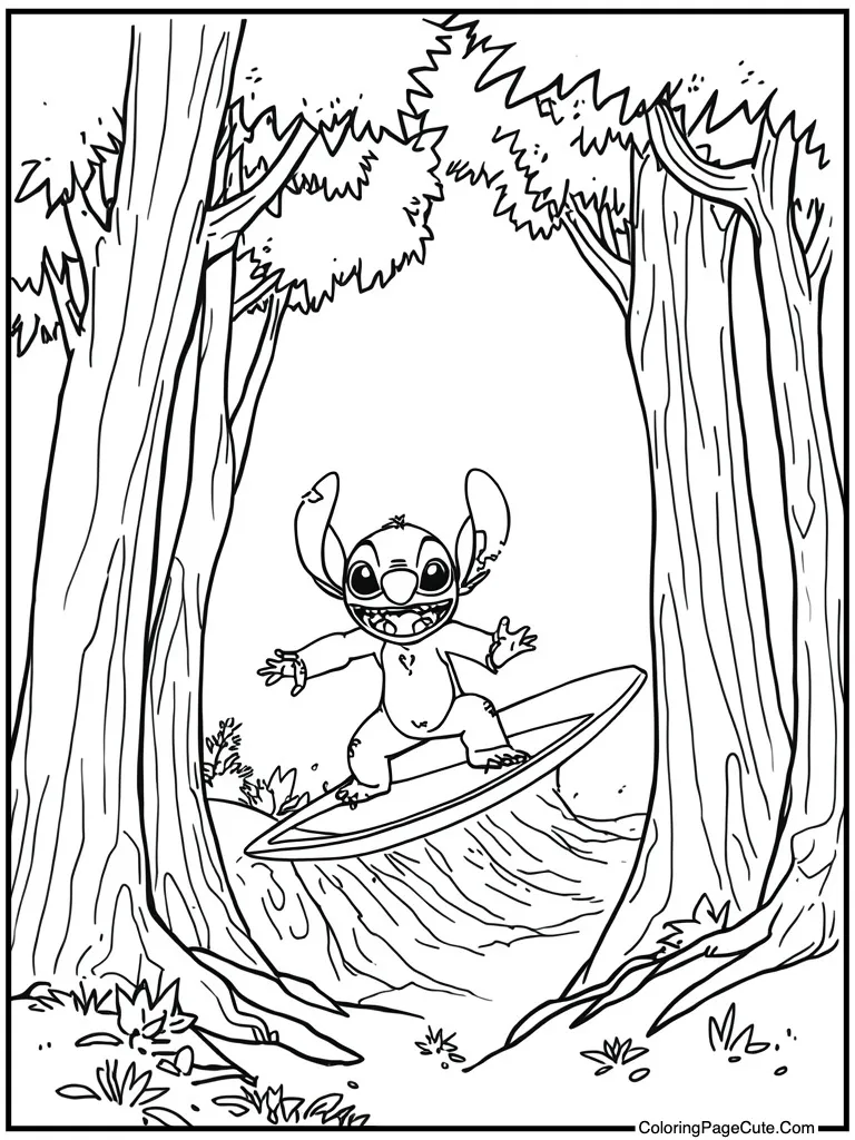 Blue alien surfing wave