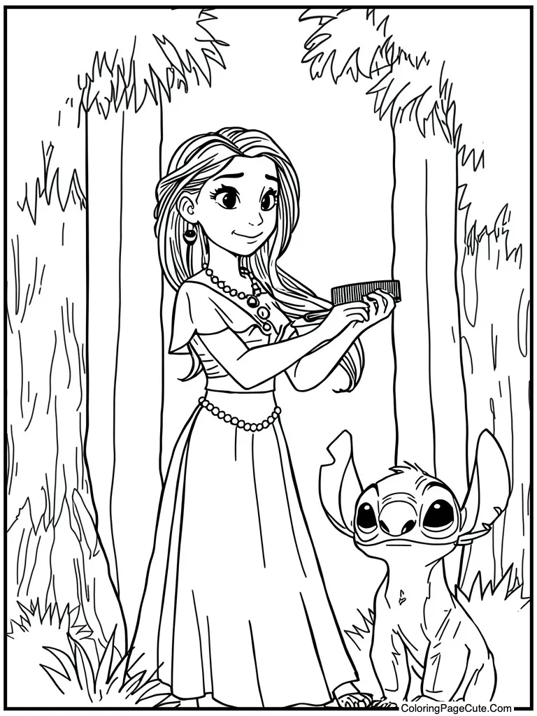 Girl brushing long hair