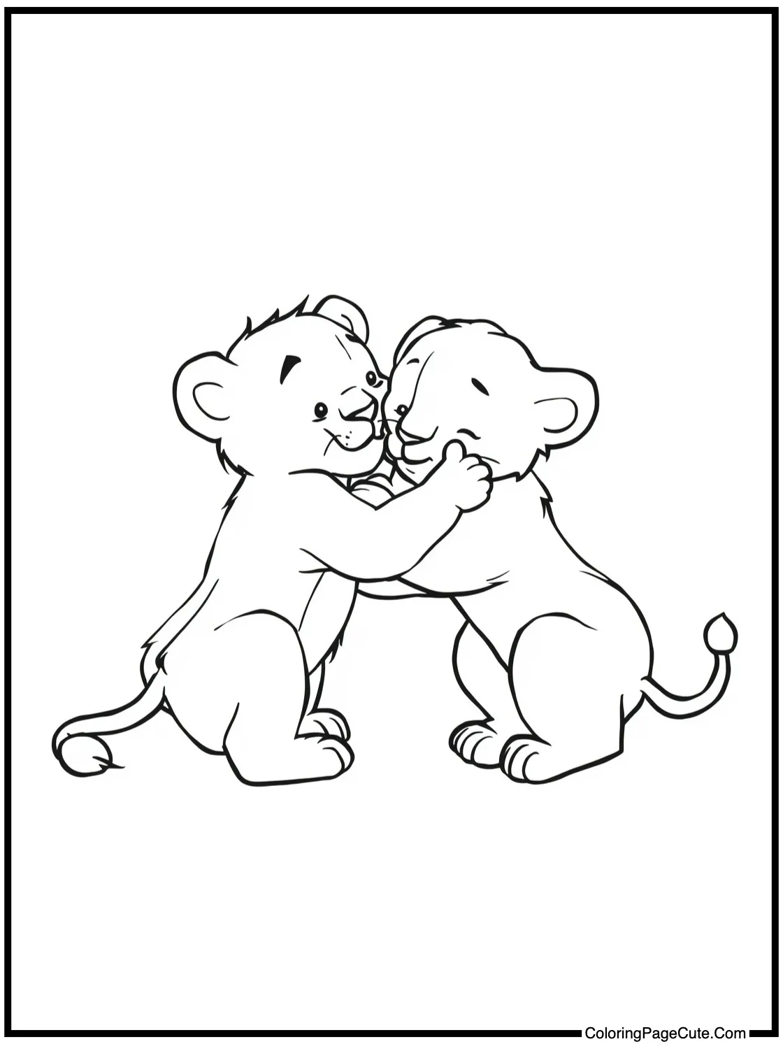 Two cubs wrestling playfully