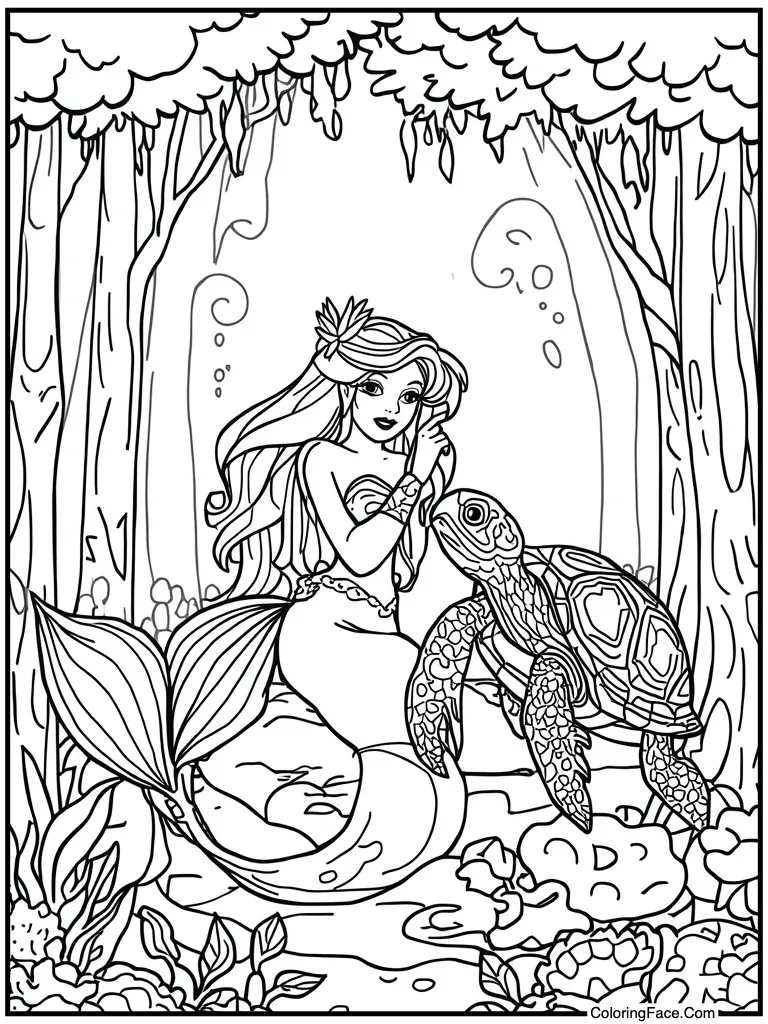 Playing with sea turtle