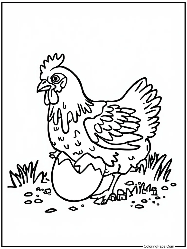 Chicken laying an egg