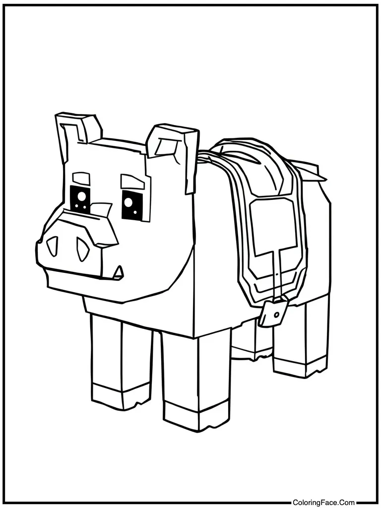Pink pig wearing saddle