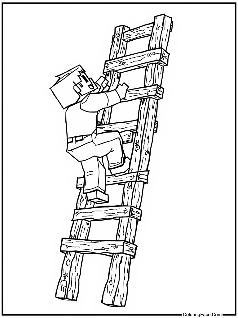 Climbing up wooden ladder