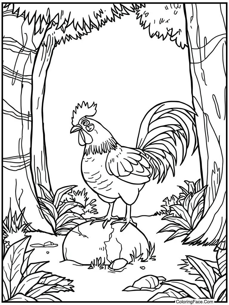 Rooster pecking at stone