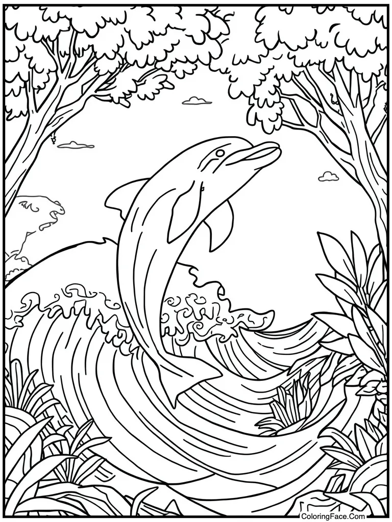 Dolphin playing in waves