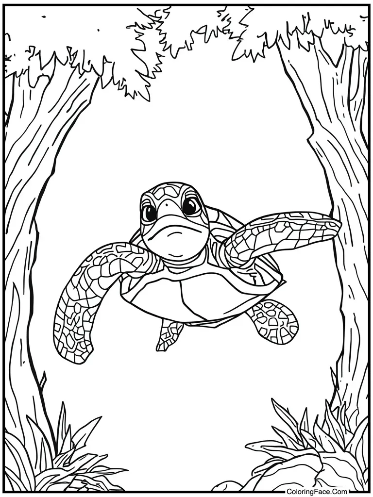 Sea turtle swimming fast