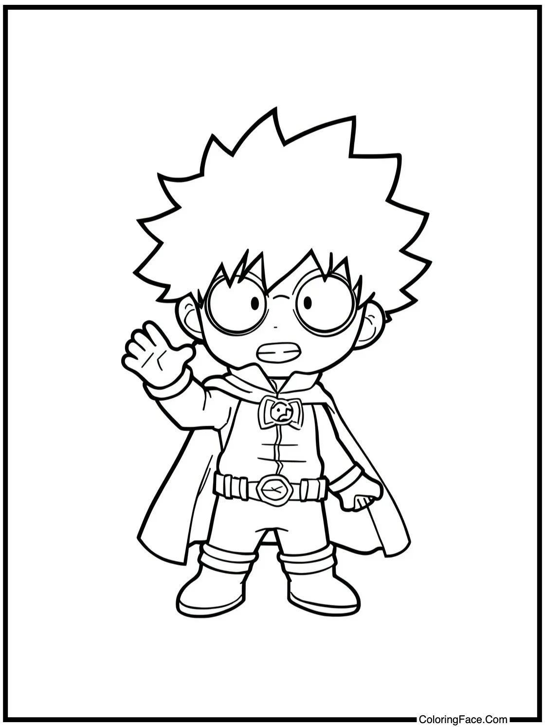 with a character waving