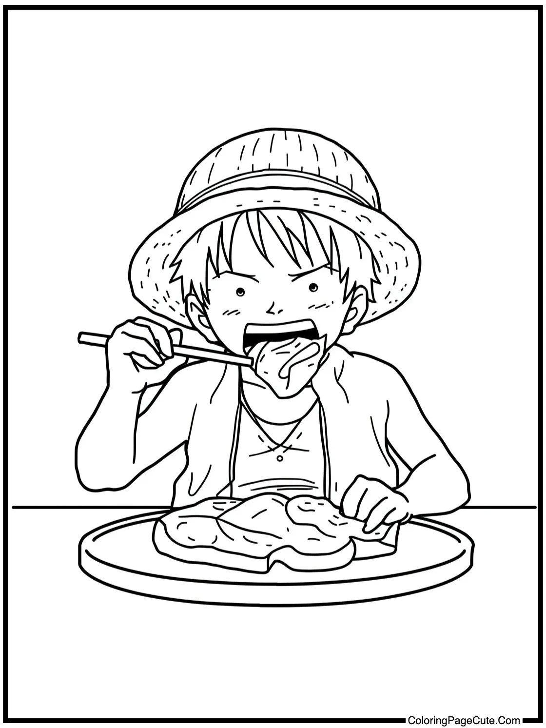 Luffy eating meat.
