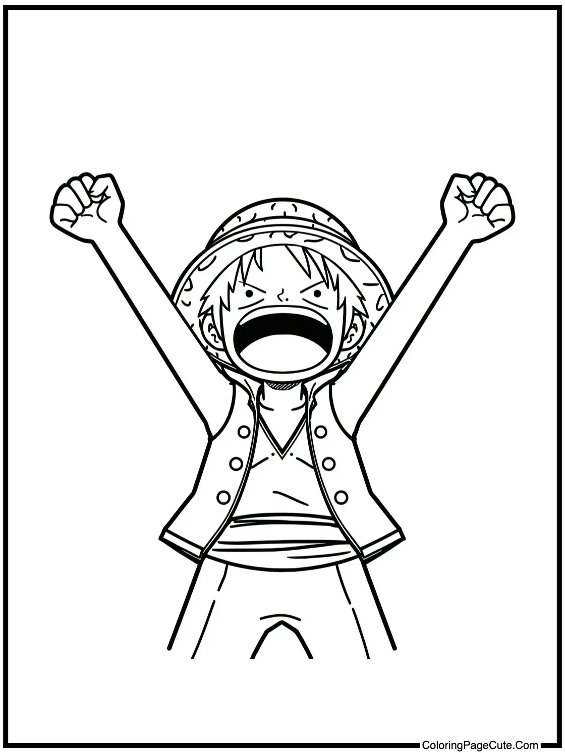 Luffy cheering loudly.