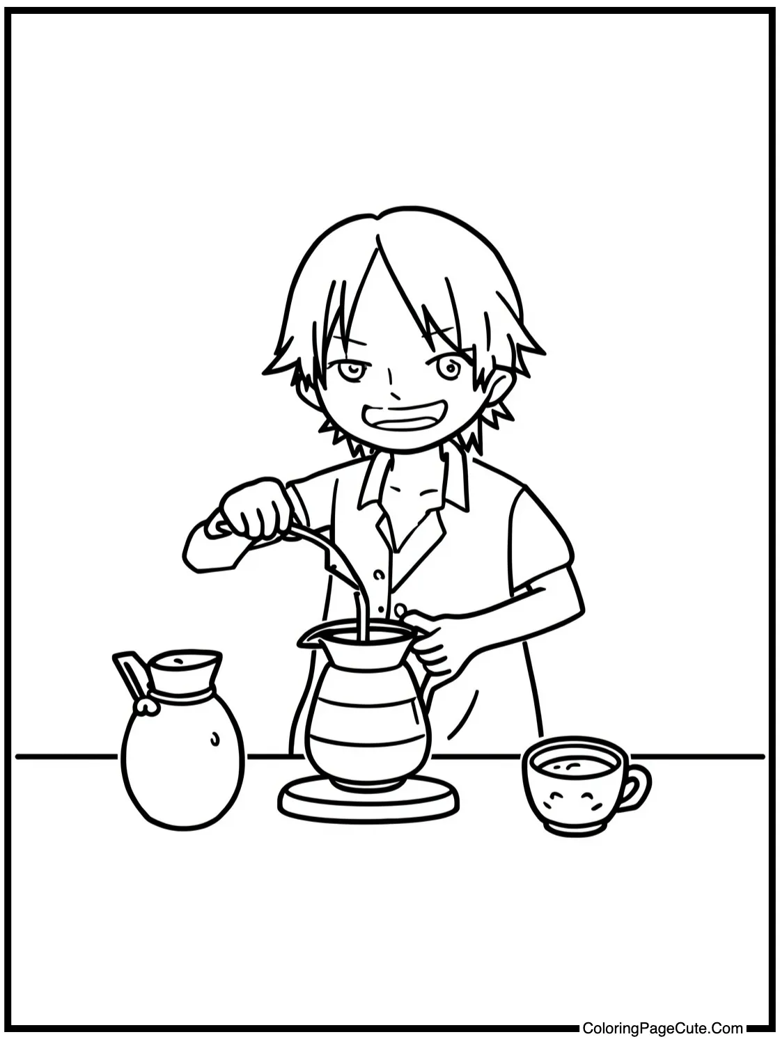 Sanji brewing coffee.