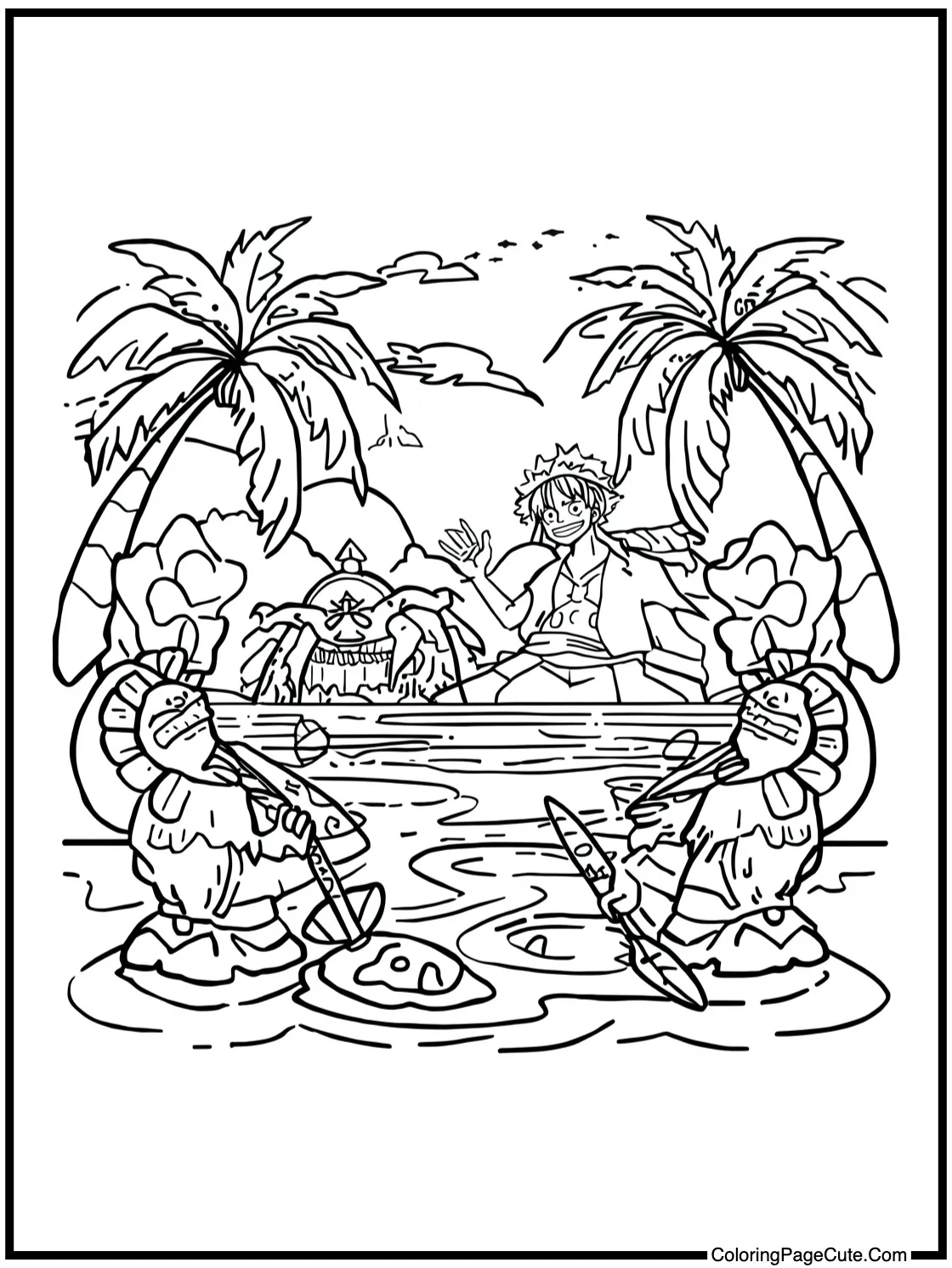 Luffy discovering new island.