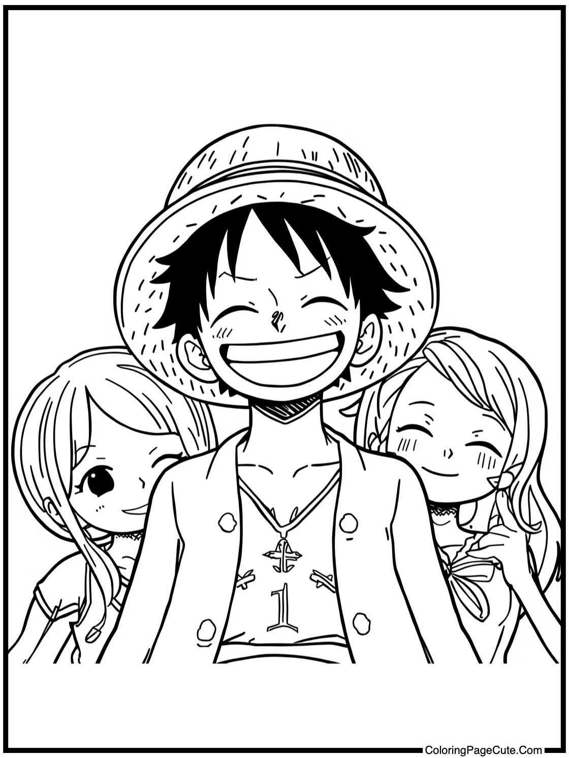 Luffy smiling with friends.