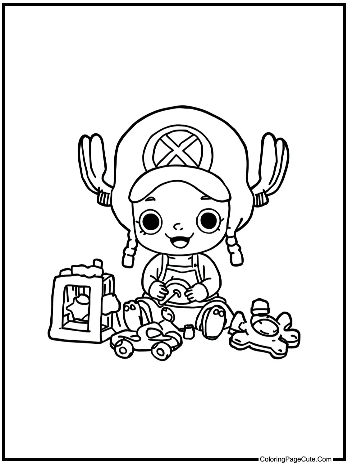 Chopper playing with toys.